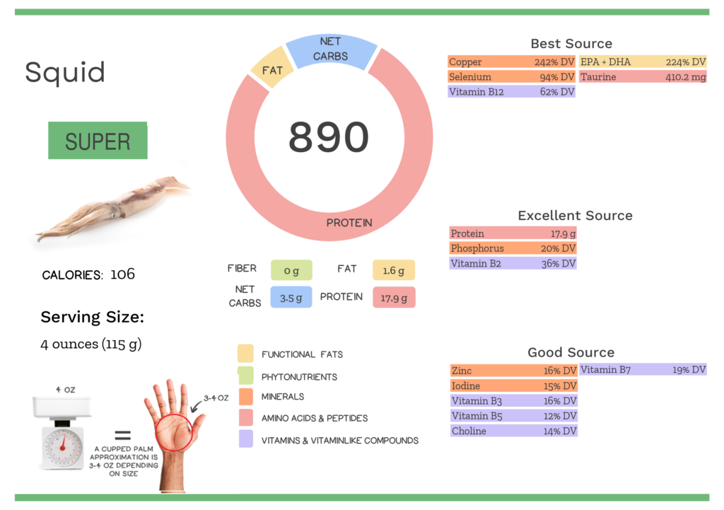 Visual graphic of nutrients in squid.