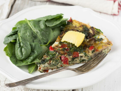 image of veggie frittata on plate with a fork