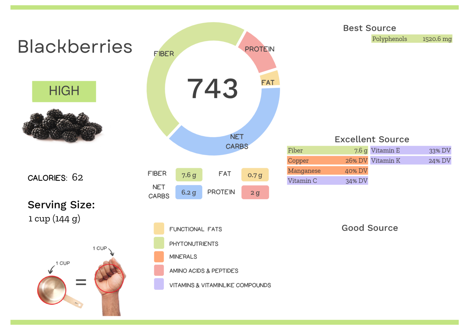 Visual graphic of nutrients in blackberries.