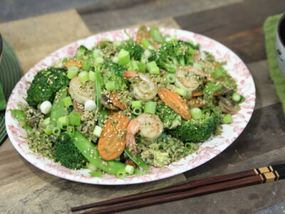 plate of broccoli rice and veggies