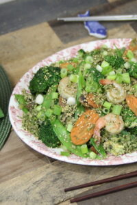 plate of broccoli rice and vegetables