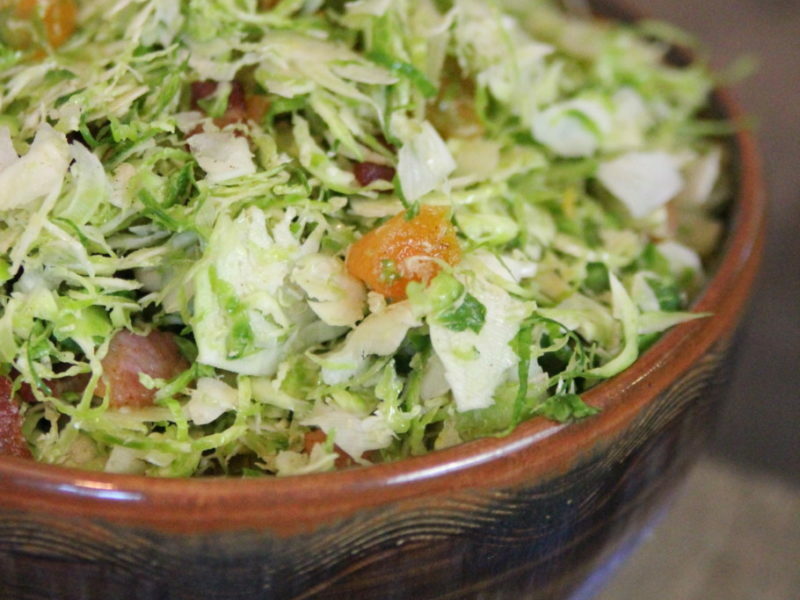 shaved brussels sprouts salad in bowl