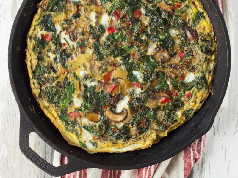 veggie frittata in cast iron pan