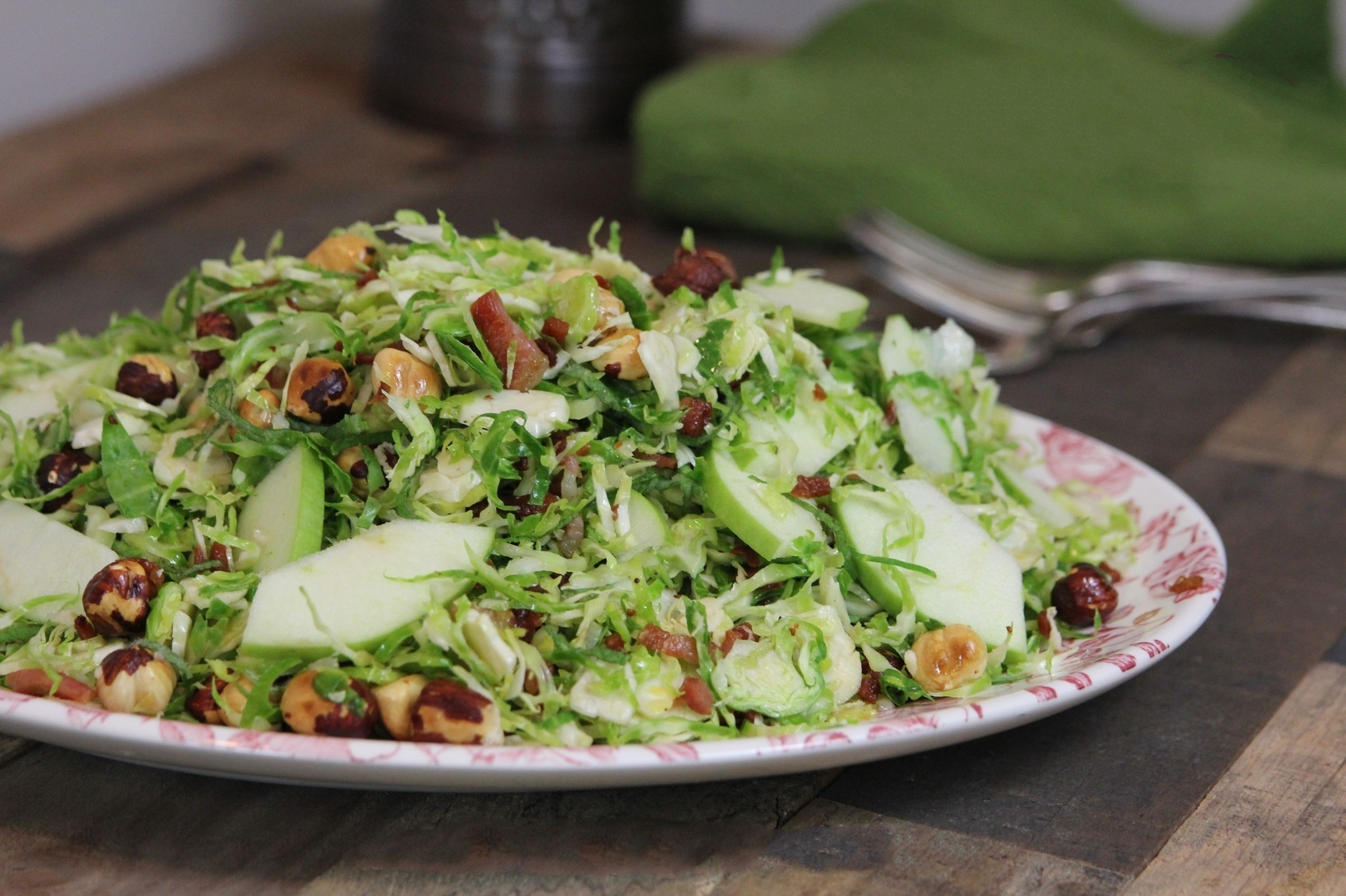 Shaved Brussels Slaw with Hazelnuts, Apple, and Mint