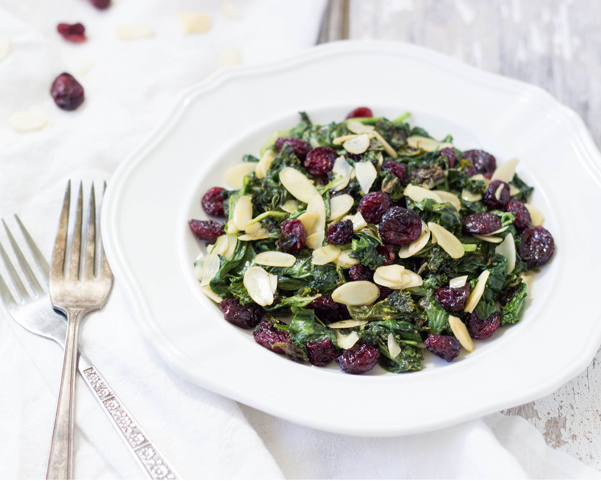 Wilted Spinach Salad with Almonds and Cranberries