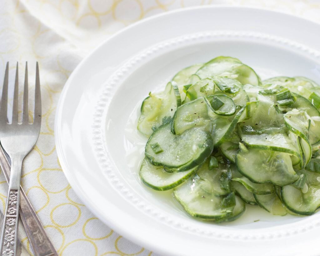 An image of a simple cucumber salad.