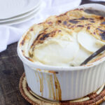 Large oval deep dish casserole with Scalloped Turnips.
