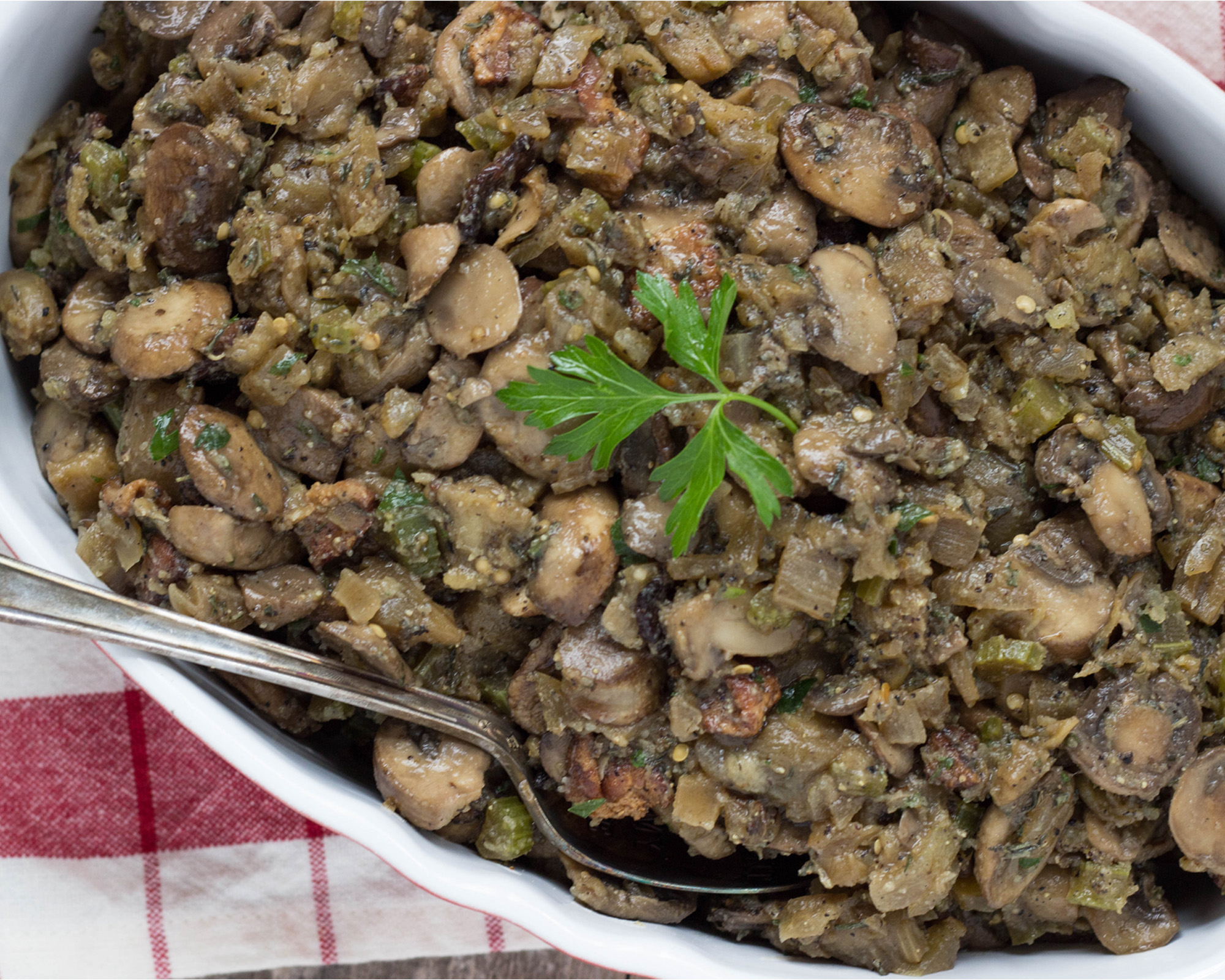 Eggplant and Mushroom Stuffing with Bacon