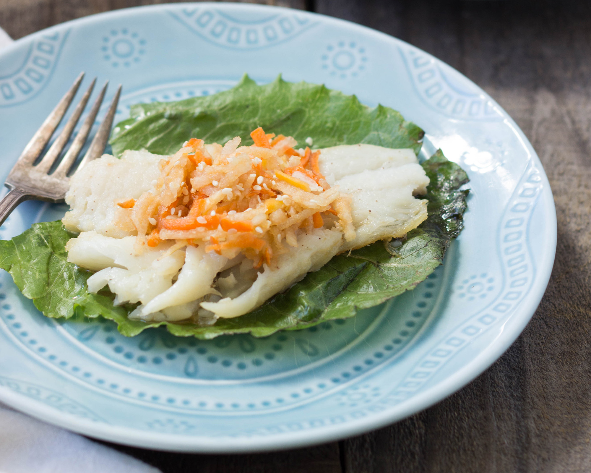 Coconut-Oil Poached Whitefish with Asian-Pear Slaw