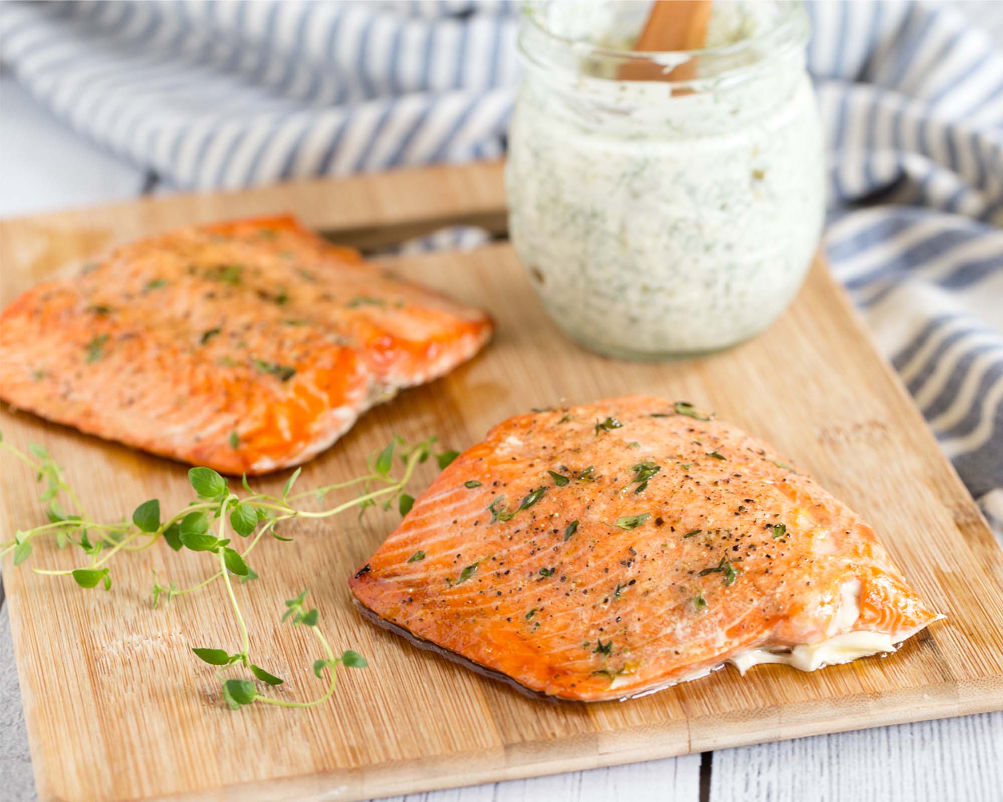 Broiled Salmon with Dill-Caper Sauce
