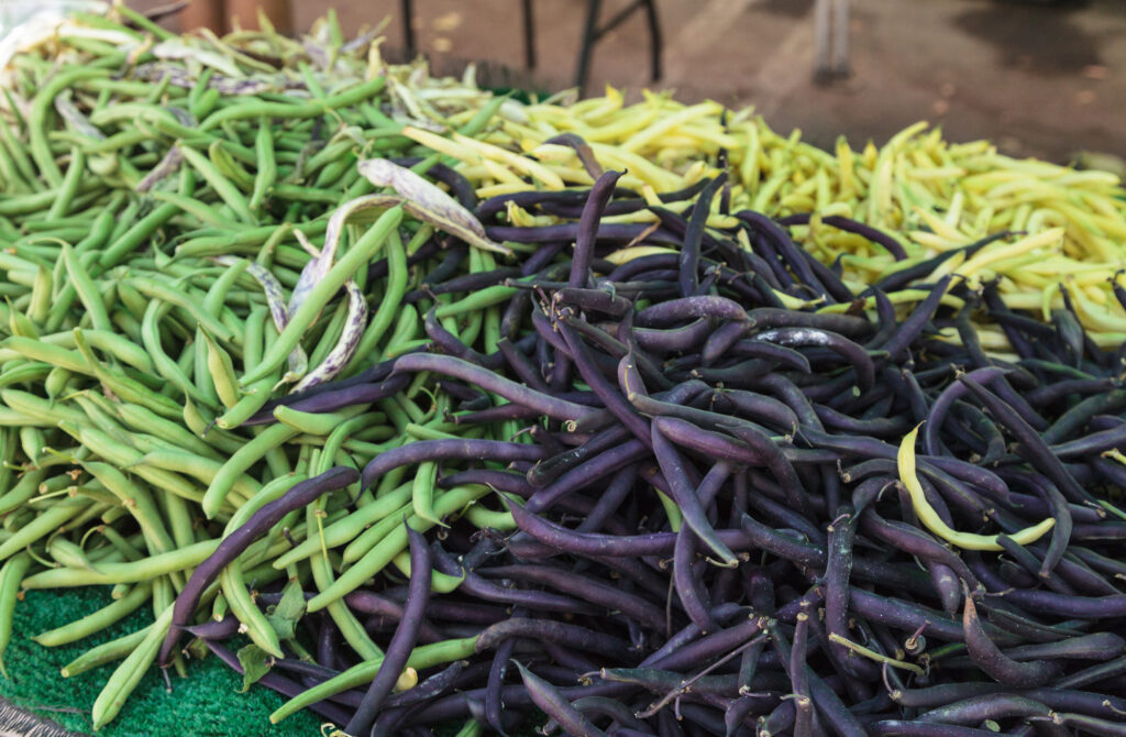 A mix of different varieties and colors of green beans.