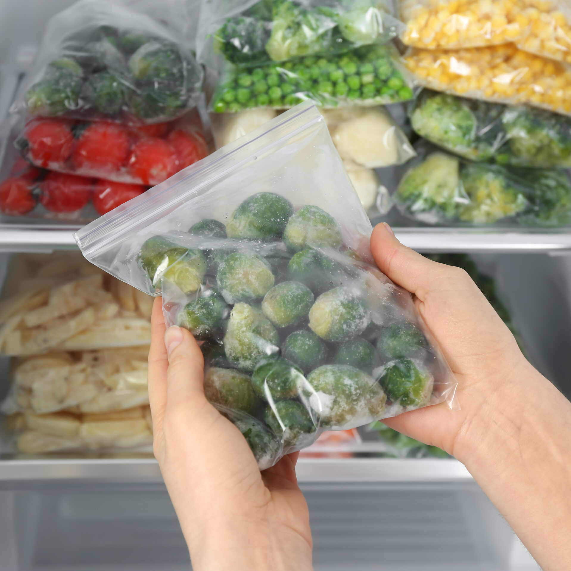 An image of frozen Brussels sprouts.