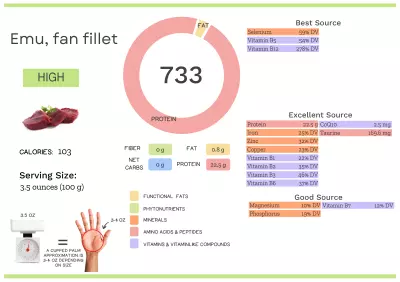 Visual graphic of nutrients in emu, fan fillet.