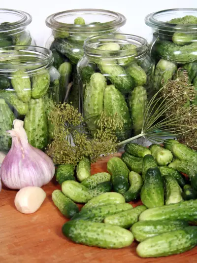 An image of homemade pickles being prepared.